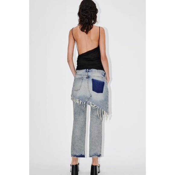 Zara Blue Distressed Straight Leg Jeans - Picture 4 of 5